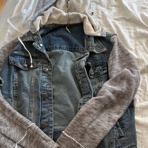 Free People Denim and Gray Hooded Jacket